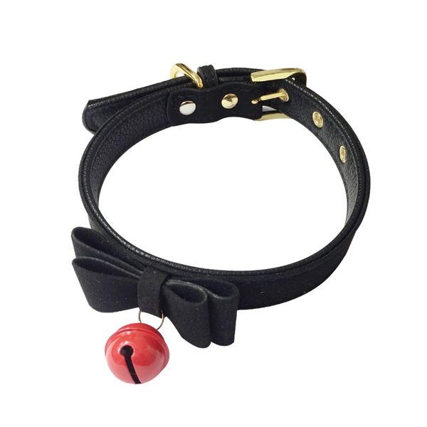

rebite alternative metal plutonium leather bell choker slave attire, bdsbondage necklace neckband toys, Black;white