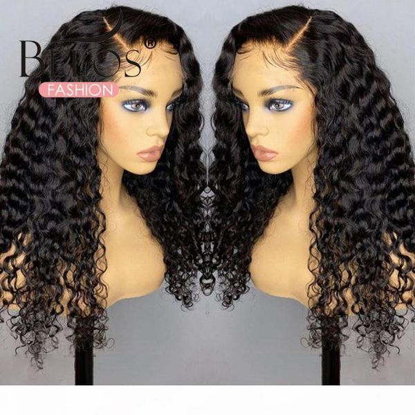 

pervian deep wave closure wig glueless human hair curly lace frontal wigs 250 lace front wig pre plucked bleached knots remy, Black;brown