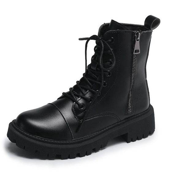 

winter round toe shoes for woman cross tied consice new flats matin boots zipper ankle boots big size 40, Black