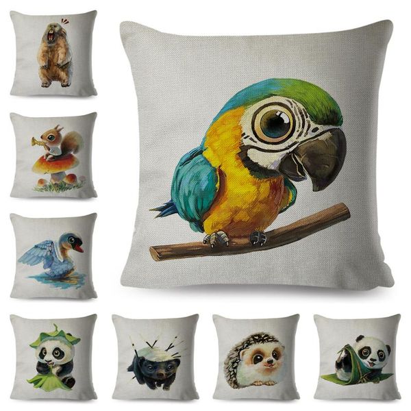 

color color cute cartoon parrot panda подушка для подушки для дивана домашняя детская комната декор для животных наволочка льняная подушка