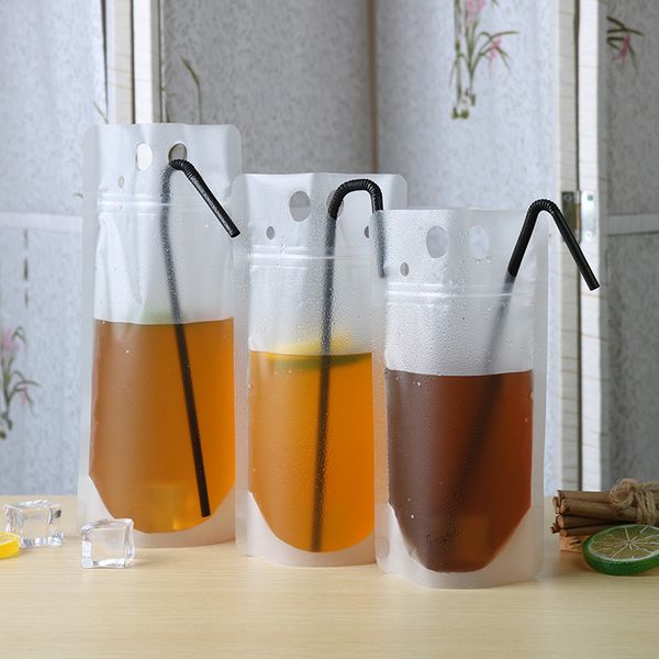 

zipper pouches bags frosted clear stand-up plastic drink drinking bag with straw holder reclosable heat-proof juice coffl4kt