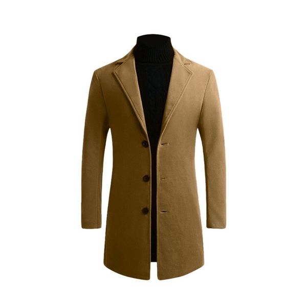 Laamei outono inverno homens casaco de lã jaqueta de lã casaco masculino casual sólido slim longo casacos coreanos estilo trench casaco streetwear lj201106