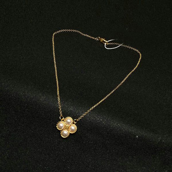 

fashion real gold plated pearl flowers logo pearl pendant necklace long chian brand gift, Silver