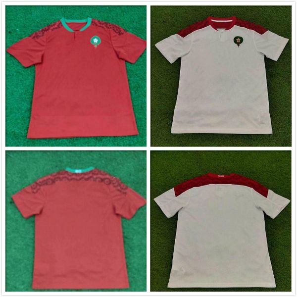 

morocco soccer jersey 2020 2021 home red away white hakimi ziyech alioui 20 21 football shirt, Black;yellow