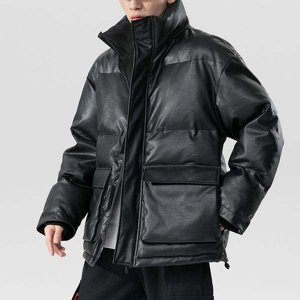 

2020 winter new large men's motorwear big pocket and fur coat padded korean trend down cotton jacket, Black