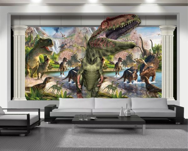 Antike Dinosaurier-Landschaft, 3D-Tapete, Heimdekoration, Innen-TV-Hintergrund, Wand-Cartoon-Tier-Paste-Malerei