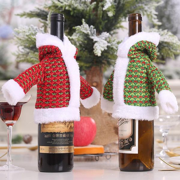 

creative mini sweatshirt christmas hat red green knitted wine bottle cover santa hat christmas decorations for home table1