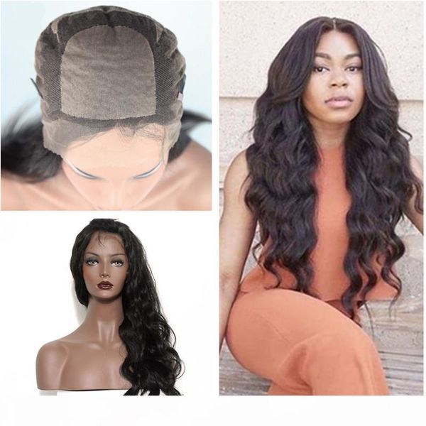 

4x4'' silk full lace wig with baby hair virgin peruvian body wave silk base lace front human hair wigs for black women, Black;brown