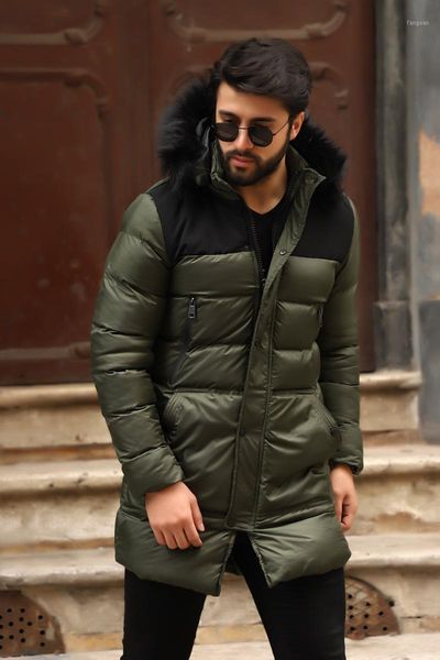 

men jacket coats thicken fur fleece warm winter windproof jackets casual mens down parka hooded outwear cotton padded jacket1, Black
