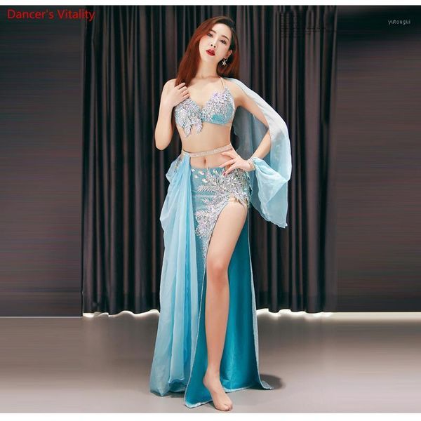 

new stage luxury women girls belly dance costumes bra+long skirt+belt 3pcs belly dance suit women ballroom set1, Black;red