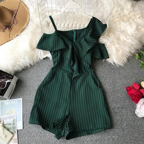 

new woman stripe romper summer asymmetric short sleeve jumpsuits women slim short shorts black playsuit ladies overalls-a1, Black;white