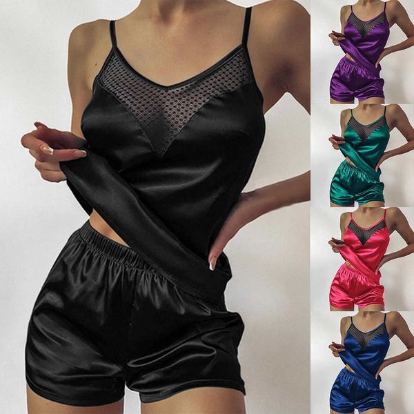 

satin pyjamas lace pijama nightie sleepwear home clothes and shorts women's pajamas silk solid color pajama sets, Black;white