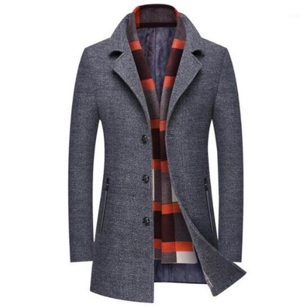 

autumn and winter men's jacket business casual warm men wool coat slim windbreaker long section overcoat1, Black