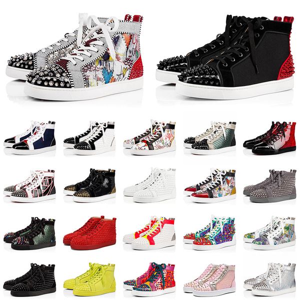 

sale luxurys designer red bottoms mens womens flat trainers casual shoes booties ace spike fashion leather sneakers part red bottom, Black