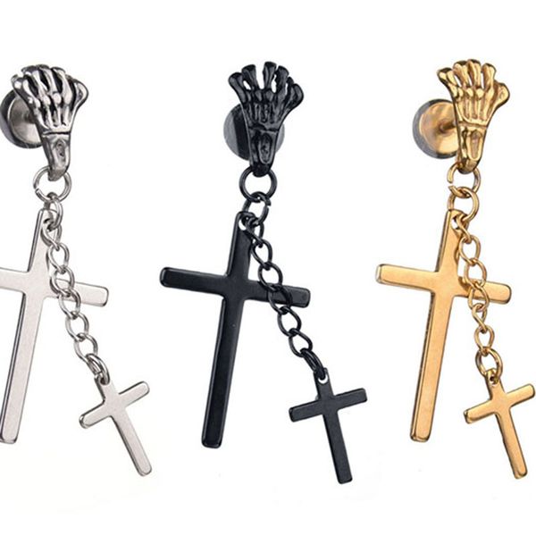 

fashion hip hop jewelry stainless steel cross earrings hypoallergenic earrings hinged hoop dangle earrings for men party favor kimter-k47fa