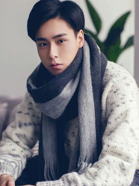 

hu scarf men's winter gift korean men's scarf wool versatile student knitted bib women's fashion, Blue;gray