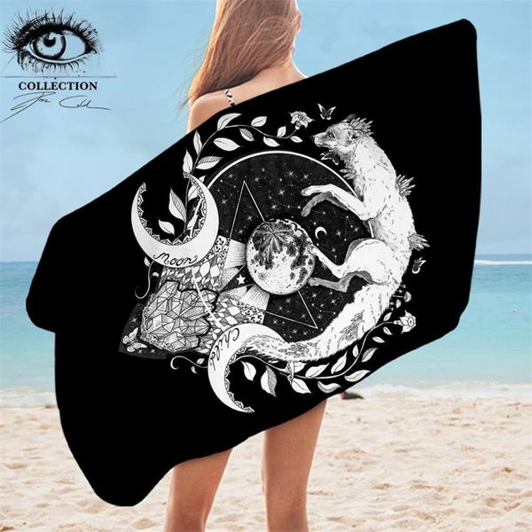 Moon Child Black por Pixie Cold Art Banheiro Toalheiro Fox Animal Toalha de Praia Wolf Galaxy Planeta Azul Roxo Retângulo Serviette Y200429