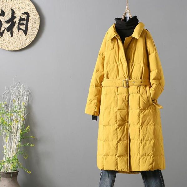 

women's down & parkas winter thicker warm over the knee was thin duck coats female outerwear jackets with belt f307, Black