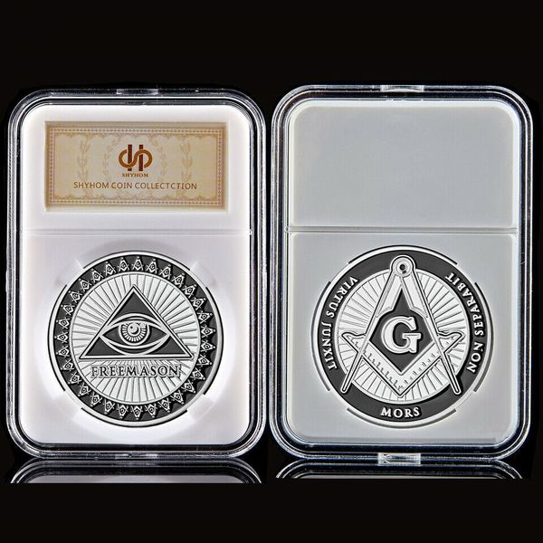 

masonic ason craft silver plated commemorative badge european brotherhood collectible souvenir coin w/pccb box