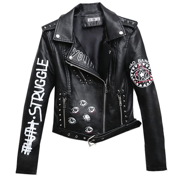 

rivet faux leather jacket rock punk women moto coat black cheetah jacket zipper streetwear chaqueta mujer chaqueta charreteras 201028, Black;brown