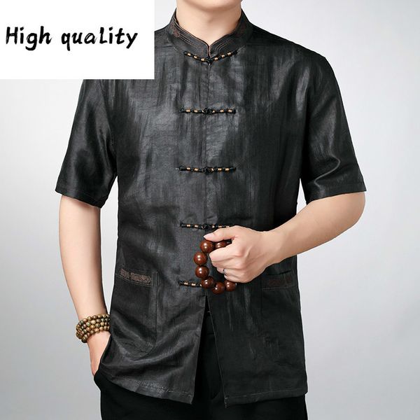

summer 2020 men's 100% silk shirt plus size clothing chinese style vintage clothes oversized shirts for men 9010 c1212, White;black