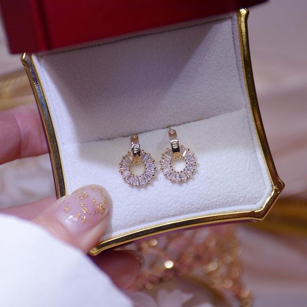 

stud shiny side accessories crystal geometric earrings for women fashion jewelry simple style zirconia, Golden;silver