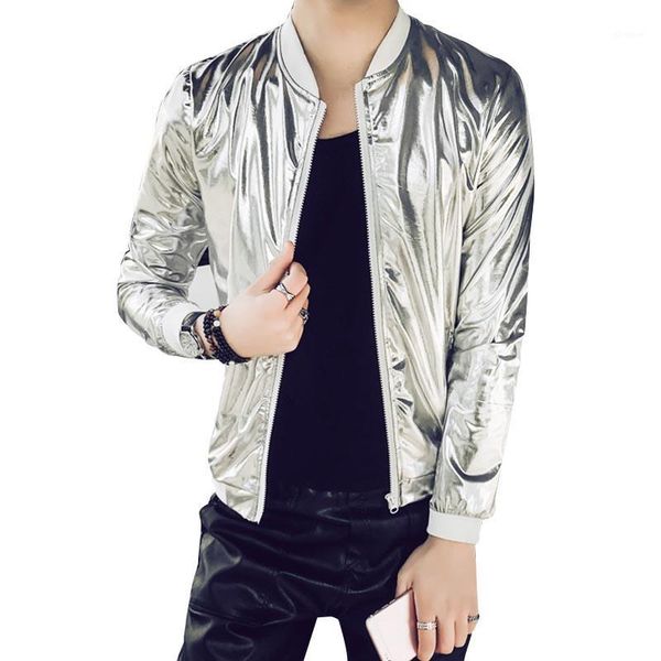 

summer men clothing youth fashion 2018 slim fit thin silver shining jackets men personality stage shows men's coats 4xl 5xl1, Black;brown