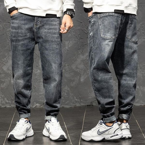 

spring and autumn new jeans loose large size -4xl 5xl 6xl straight denim jeans trousers long stretch harem brand cotton pants, Blue