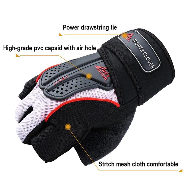 

strong fitness gym half finger gloves weight lifting dumbbell fitness exercise non-slip building sports training protect gloves wmtunu, Black