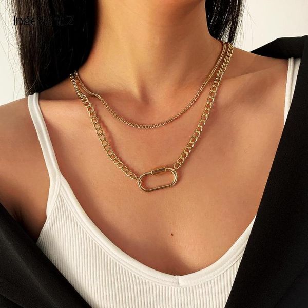 

ingesight.z 2pcs/set thin curb cuban choker necklace multi layered vintage geometric square pendant necklaces for women jewelry, Silver