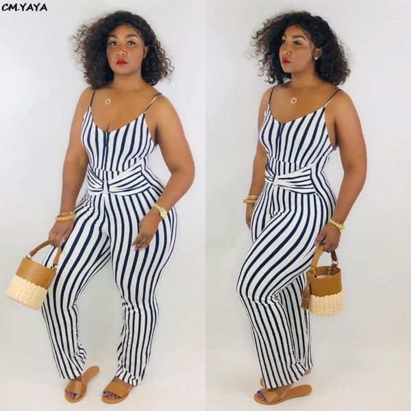 

2019 new women stripes spaghetti strap tie up waist sleeveless long jumpsuit casual classic summer romper playsuit 2color lm80501, White