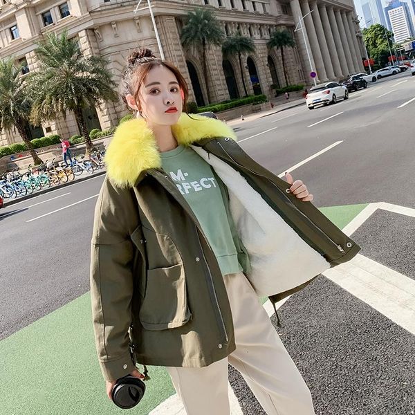 

winter new detachable cotton coat with large wool collar and thickened coat, Black