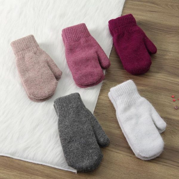 

five fingers gloves double-layer hair female winter korean version of solid color girls mittens all autumn women, Blue;gray