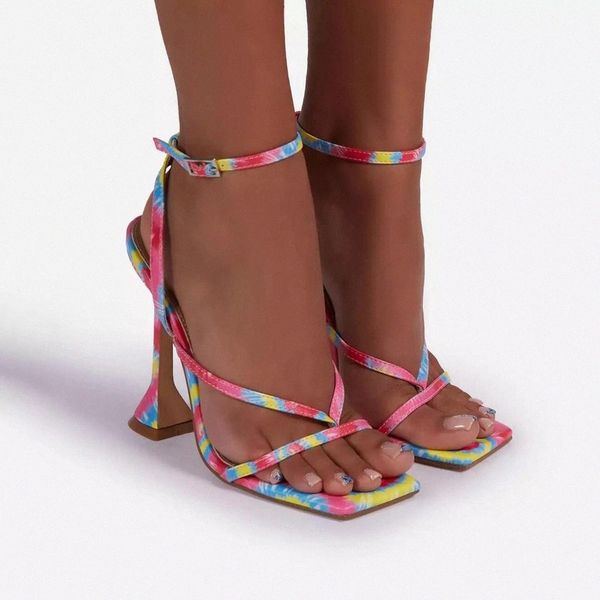 

2021 Woman Sandals Square Toe Buckle High Heel Open Toe Shoes Fashion Outdoor Colorful Plus Size 35-42 #bI7G