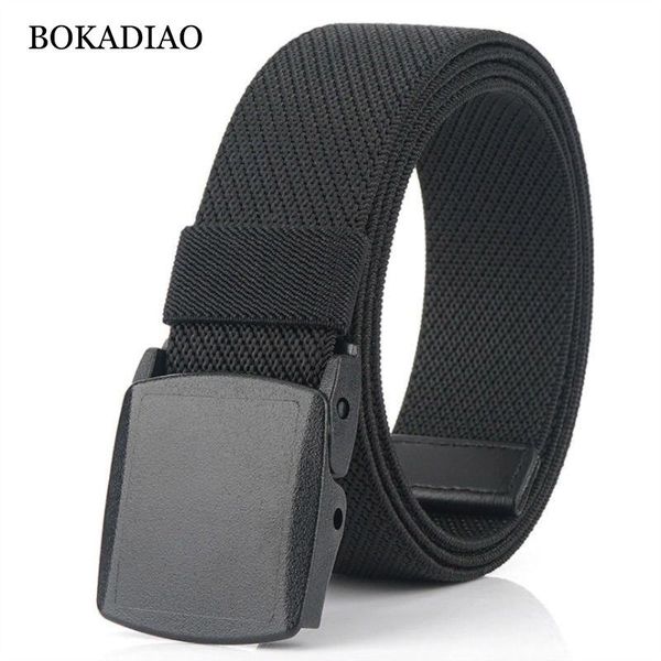 

bokadiao men&women fashion stretch elastic nylon canvas belt plastic buckle casual jeans waistband army belt male strap, Black;brown