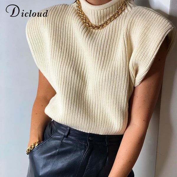 

dicloud padded knit vest women fashion sweater 2020 winter turtleneck sleevelss knitted ladies oversize pullovers c1120, White;black