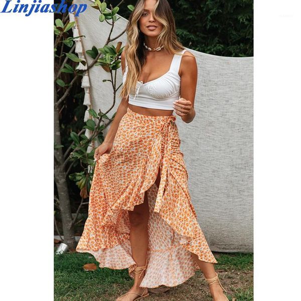 

bohemian summer midi skirt cotton irregular high waist ladies long maxi split skirt women bottoms 2020 new arrivals1, Black