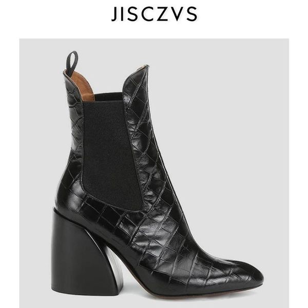 

real leather winter women boots genuine leather emboss ankle boot point toe high heels black crocodile boots ladies plus size 43 cx200822