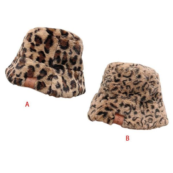 

wide brim hats women winter fluffy plush bucket hat leopard printed harajuku warm fisherman cap 2xpd, Blue;gray