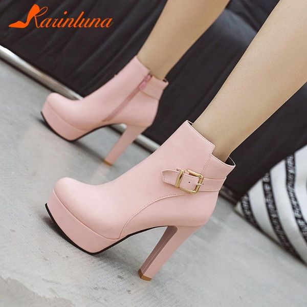 

karin 2021 new fashion design shoes lady women spike heels buckle straps platform zip up ankle women boots leisure, Black