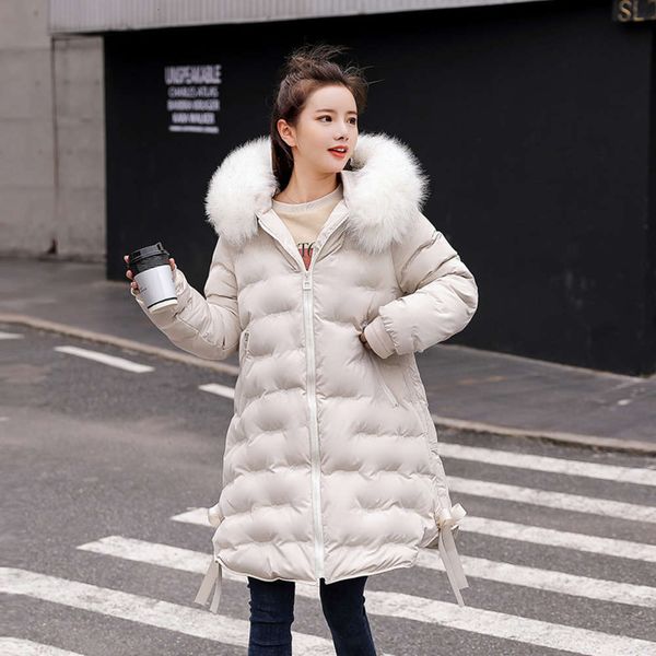 

cotton padded korean et autumn and winter mid length loose collar hooded pregnant women's big size dg9030, White