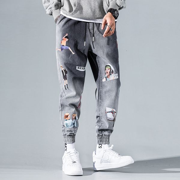 

2021 new newly streetwear fashion men jeans gradient color loose fit designer printed cargo pants wide leg harem trousers hip hop joggers rv, Blue