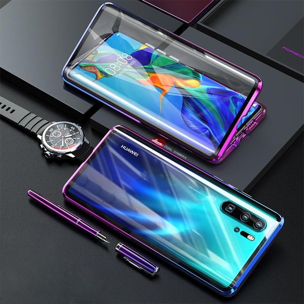 

new magnetic absorption metal cases for huawei nova 3 3i phone back cover 360 double sided tempered glass nova3 nova3i h jllrso