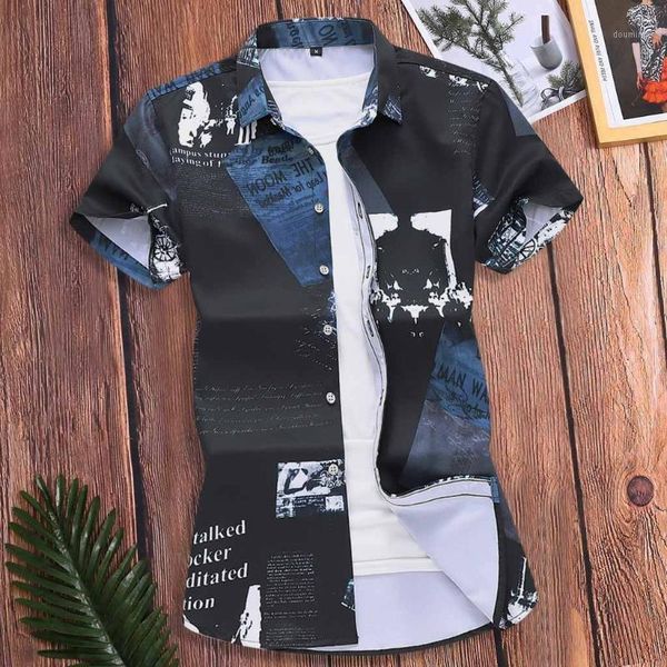 

camisa hombre men shirt print short sleeve streetwear shirts hawaiian shirt fashion hip hop shirts men clothes harajuku 1.91, White;black