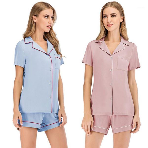 

2020 summer women comfortable pajama set girl pyjama set short sleeve sleepwear suit women leisure nightshirt sets1, White;black