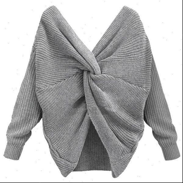 

women v neck back twisted sweater female autumn winter long sleeve knitted sweaters pullovers pull femme, White;black