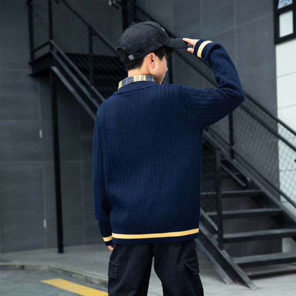 

fake 2021 spring clothing korean version two plaid shirt collar boys' t-shirt zhongda children's sweater 130-170 j81mtgaz, Blue