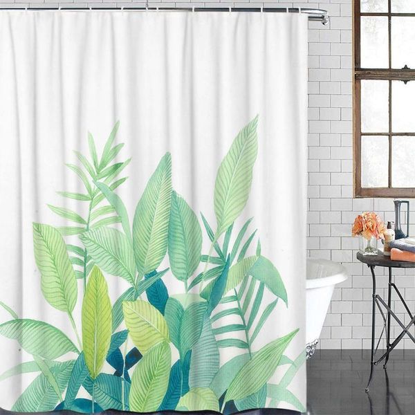 

eco-friendly shower curtain watercolor green leaves printed shower curtain bathroom decor waterproof fabric bath1