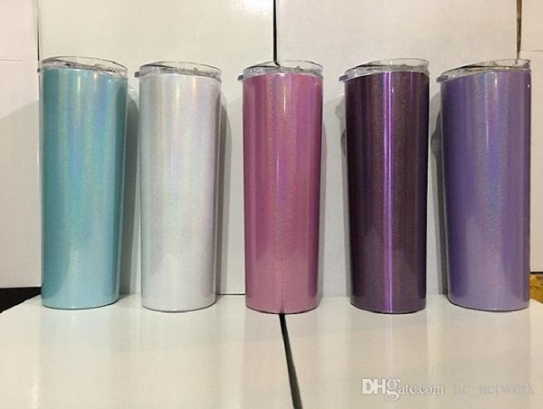 

sublimation 20oz stainless steel skinny tumbler rainbow tumblers glitter tumblers vacuum insulated beer coffee mugs with lid and straw