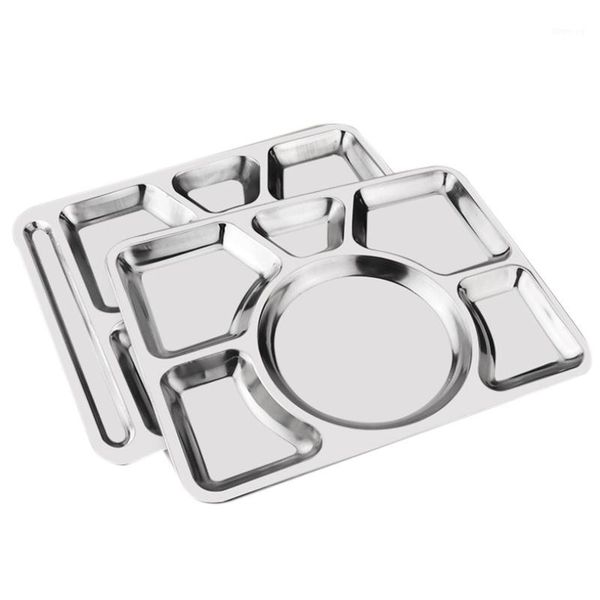 

stainless steel 6 compartment rectangular dinner plates, serving divided plates-silver,15.5 inch (39.5 cm),pack of 21